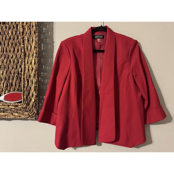 Kasper Separates Suit Jacket Blazer 14 Red Open Front 3/4 Long Sleeve NEW - Picture 3 of 11